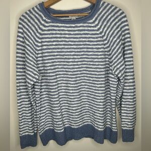 LL Bean Slub Knit 100% Cotton Blue and White Striped Sweater Women’s Size L